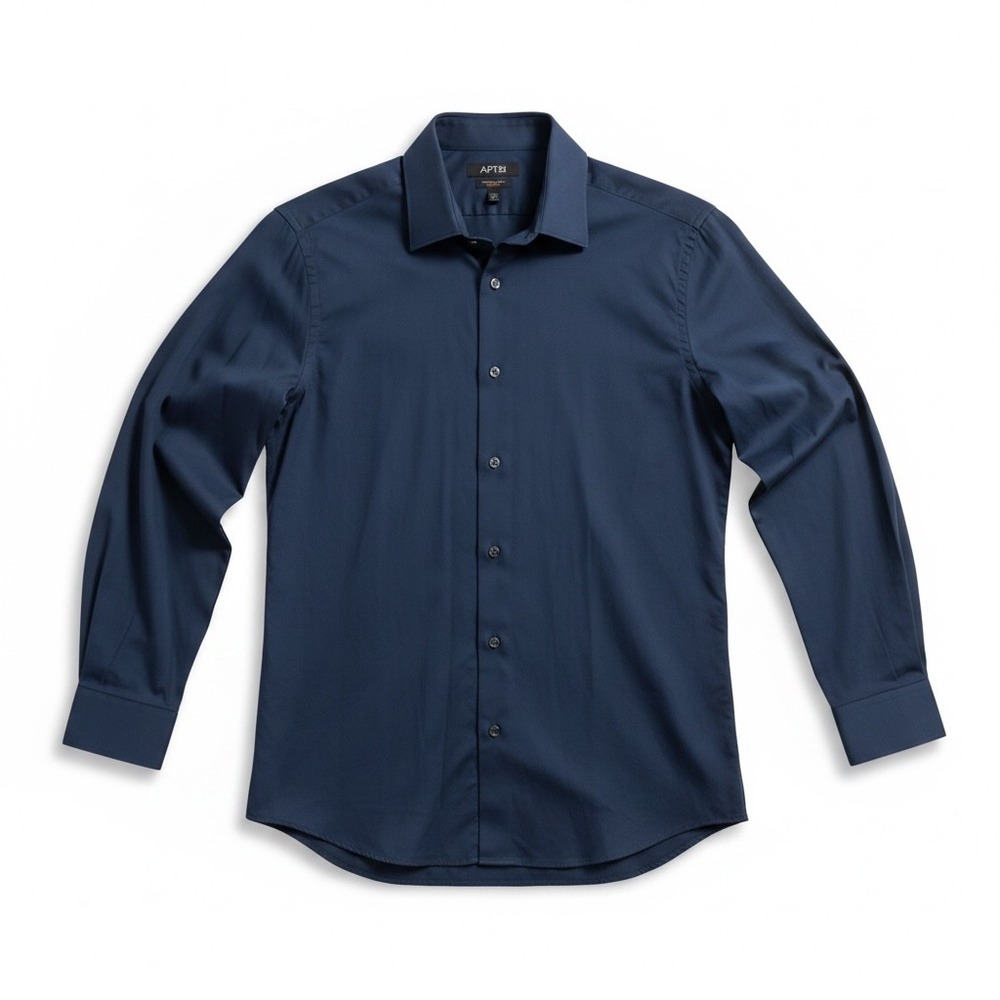 Apt. 9 Dress Shirt Mens 16 32/33 Navy Blue Excellent Premier Flex Slim Fit